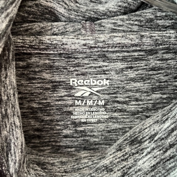 REEBOK Sz M Marled Gray Hoodie Thumbholes Stretch Activewear Top Sport Shirt - Picture 2 of 9